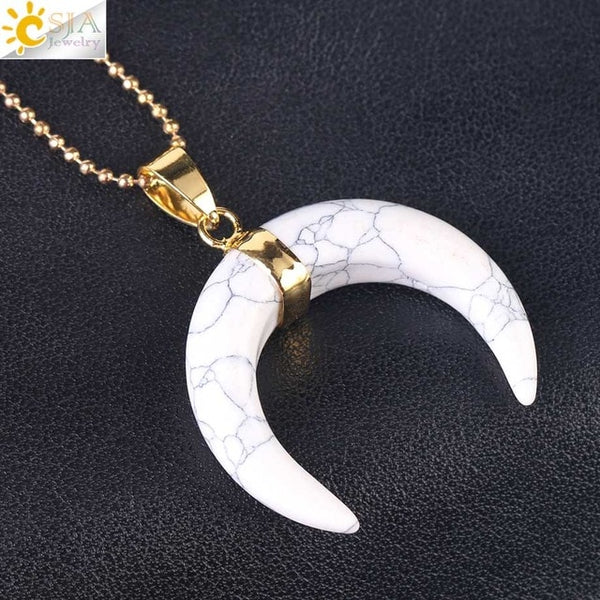 Natural Stones Crescent Moon Necklaces Pendants